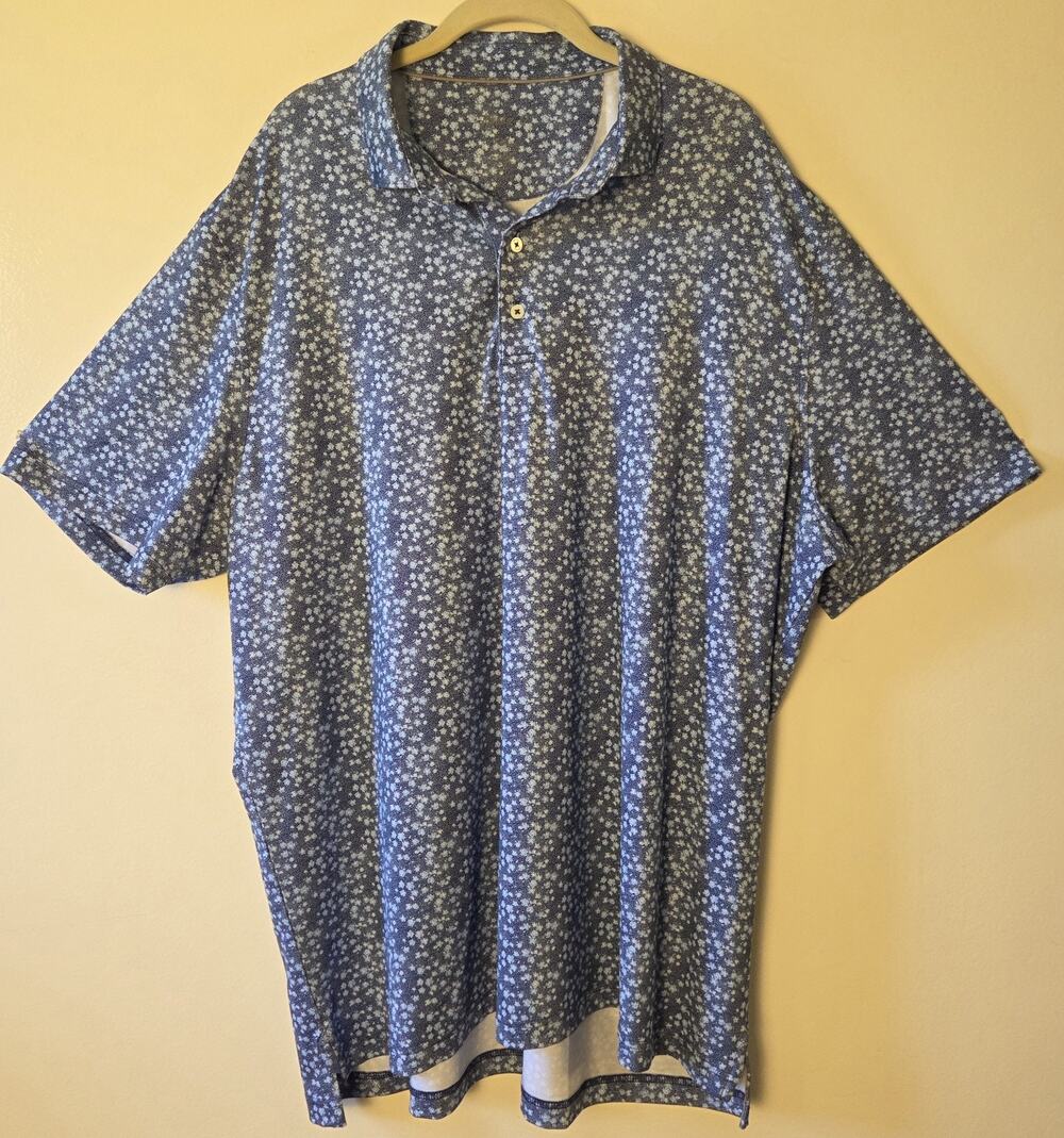 johnnie-O Mens Polo XXL 2XL Blue Floral PREP-FORMANCE Embroidered The Crosby